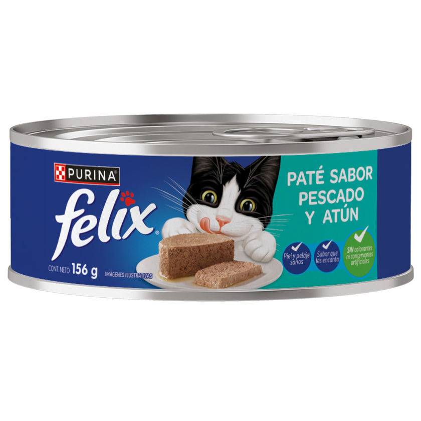 Purina felix lata para gato paté de pescado y atún 156 gr