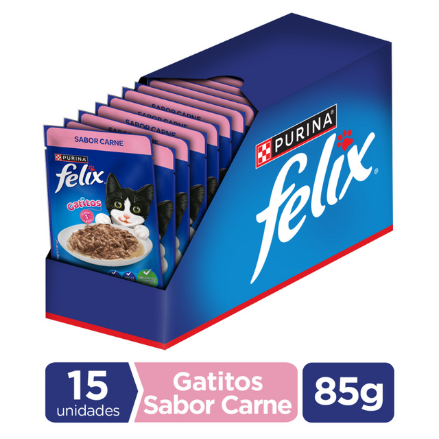 Felix Gatitos Carne en Salsa 85gr Pack 15 Unidades  Felix Gatitos Carne en Salsa 85gr Pack 15 Unidades