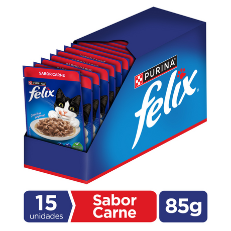 Alimento Húmedo para Gatos Felix Adultos Carne en Salsa 85gr Pack 15 Unidades Alimento Húmedo para Gatos Felix Adultos Carne en Salsa 85gr Pack 15 Unidades