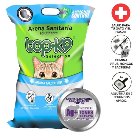 Top K9 Arena Aglutinante Top k9 Iones de plata aroma Talco Bebé 10kg Top K9 Arena Aglutinante Top k9 Iones de plata aroma Talco Bebé 10kg