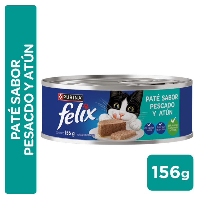 Purina felix lata para gato paté de pescado y atún 156 gr  Purina felix lata para gato paté de pescado y atún 156 gr