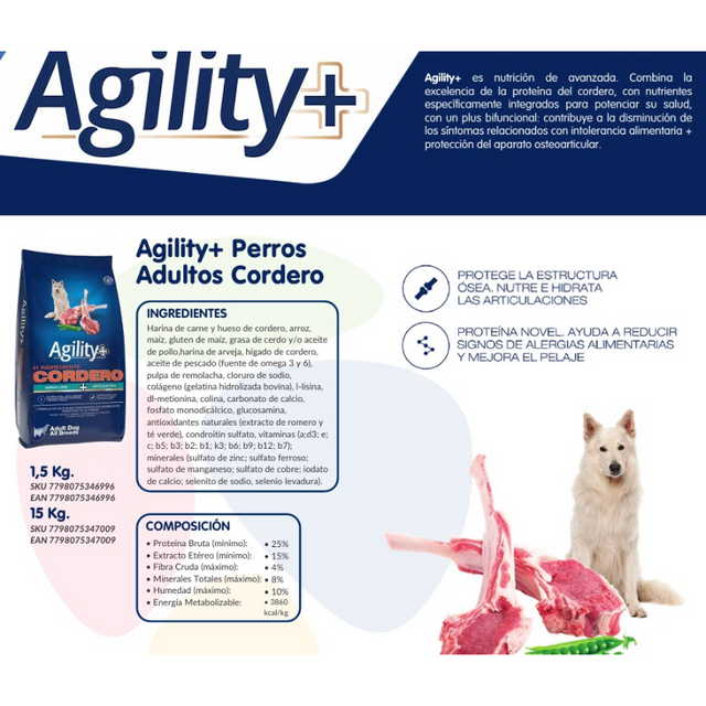 Alimento Agility + Perro Adulto Cordero 15kg Alimento Agility + Perro Adulto Cordero 15kg