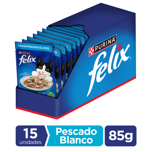Felix Adultos Pescado Blanco 85gr Pack 15 Unidades  Felix Adultos Pescado Blanco 85gr Pack 15 Unidades