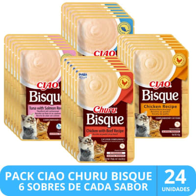 Alimento Húmedo para Gatos Inaba Ciao Churu Cat Bisque Pack Degustacion 24 unidades Alimento Húmedo para Gatos Inaba Ciao Churu Cat Bisque Pack Degustacion 24 unidades