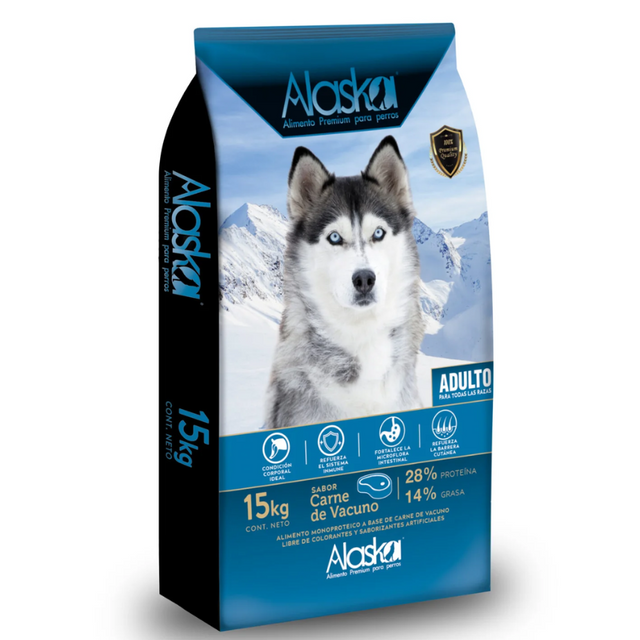 Alimento Alaska para Perros Adultos 15kg - Carne de Vacuno Natural y Alto en Proteínas | Fórmula Monoproteica Sin Colorantes Alimento Alaska para Perros Adultos 15kg - Carne de Vacuno Natural y Alto en Proteínas | Fórmula Monoproteica Sin Colorantes