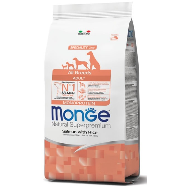 Alimento Monge Perros Cachorros Todas las Razas Salmón y Arroz 12kg - Alimento Monoproteico Super Premium con Prebióticos Alimento Monge Perros Cachorros Todas las Razas Salmón y Arroz 12kg - Alimento Monoproteico Super Premium con Prebióticos