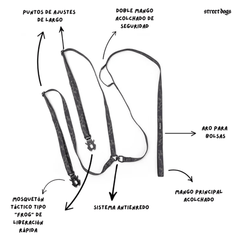 Mundo para Perros Ac Street Dogs Perro Correa Doble Black Camouflage 3 Metros Mundo para Perros Ac Street Dogs Perro Correa Doble Black Camouflage 3 Metros