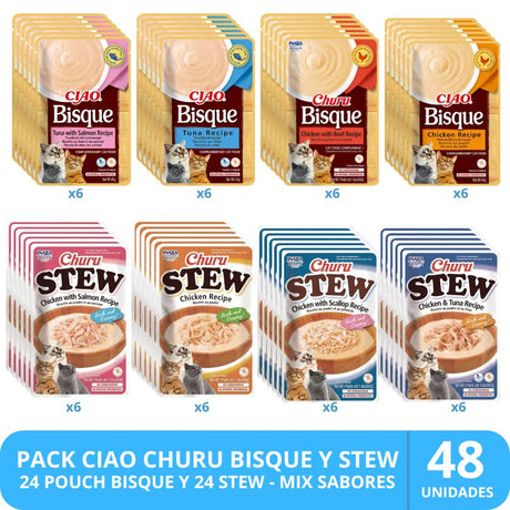 Alimento Húmedo para Gatos Inaba Ciao Churu Cat Bisque Y Stew Pack Degustacion 48 Unidades Alimento Húmedo para Gatos Inaba Ciao Churu Cat Bisque Y Stew Pack Degustacion 48 Unidades