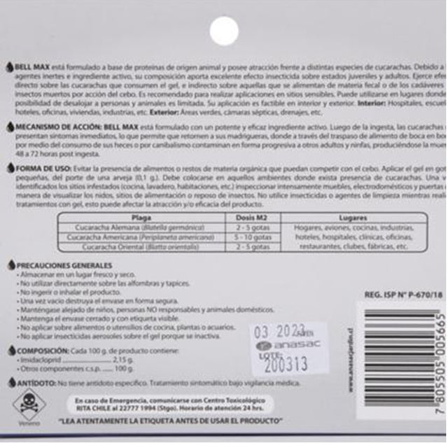 Bell Max Gel Control Cucarachas Jeringa 6Gr Bell Max Gel Control Cucarachas Jeringa 6Gr