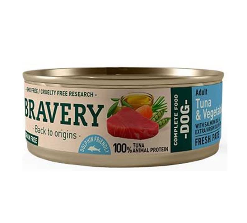 Lata Bravery Alimento Humedo Natural Para Perro Adulto Receta Atun Y Vegetales 80 G