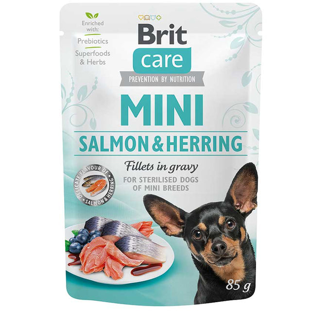 Brit Care Pouch Mini Salmon Herring Fillets In Gravy For Sterilised Dogs 85 Grs  Brit Care Pouch Mini Salmon Herring Fillets In Gravy For Sterilised Dogs 85 Grs