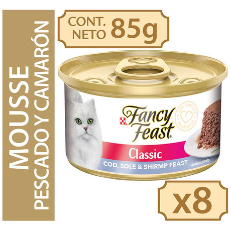 Alimento Húmedo para Gatos Fancy Feast Mousse Pescado Y Camaron 85Gr X 8 Unidades Classic Cod Sole Shrimp Alimento Húmedo para Gatos Fancy Feast Mousse Pescado Y Camaron 85Gr X 8 Unidades Classic Cod Sole Shrimp