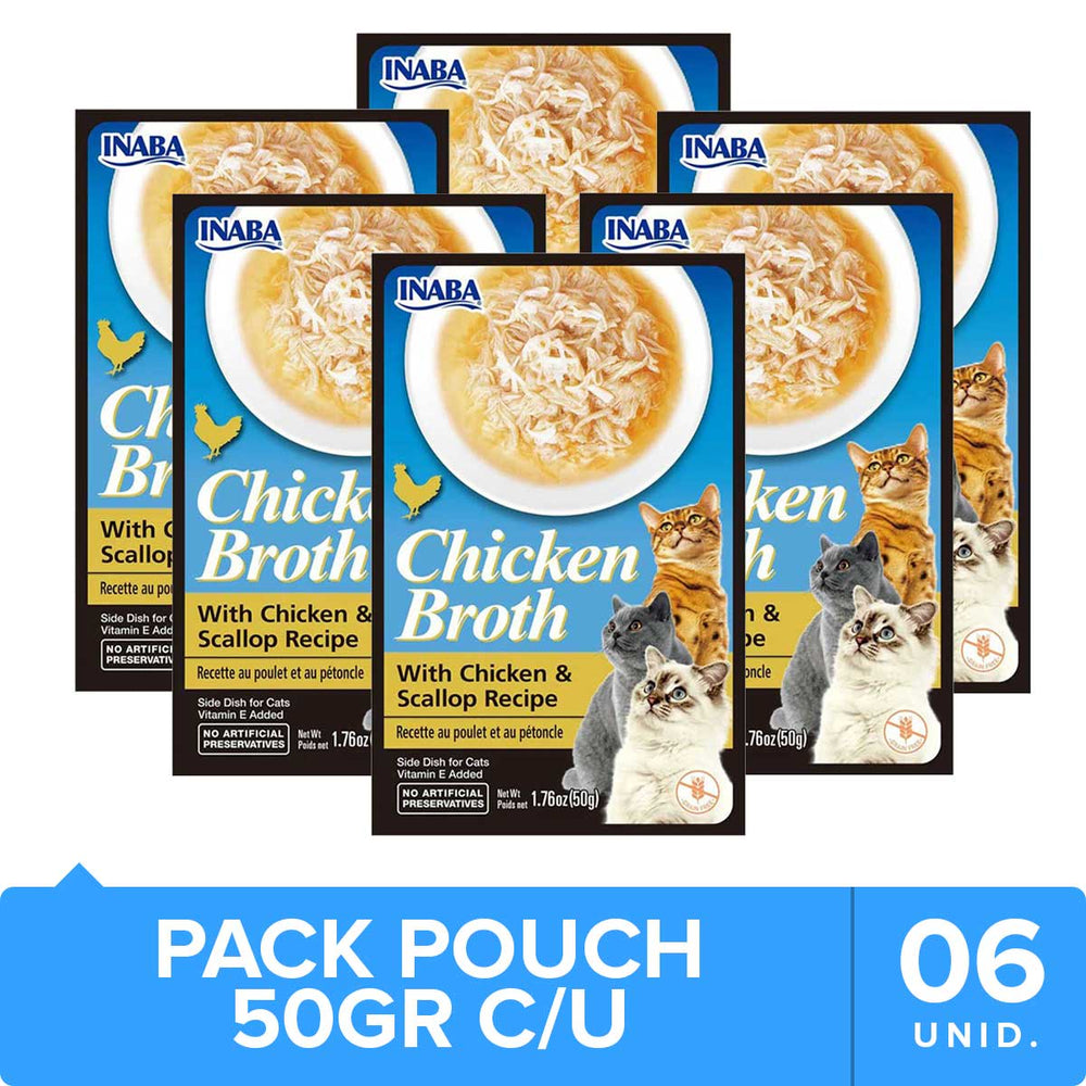 Inaba Churu Broth Pouch Gatos Sabor Pollo Y Ostiones 50Gr Pack 6 Unidades