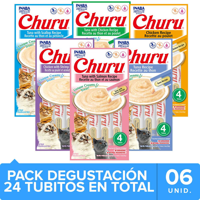 Inaba Ciao Churu Mix Degustacion Con 6 Unidades 24 Tubitos  Inaba Ciao Churu Mix Degustacion Con 6 Unidades 24 Tubitos