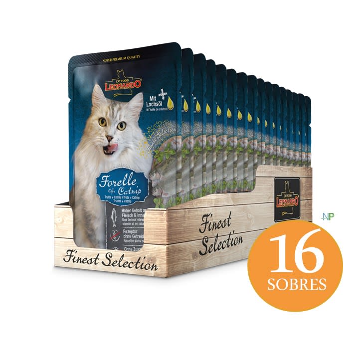 Alimento Humedo Leonardo Trucha Y Catnip 85Gr X 16 Unidades