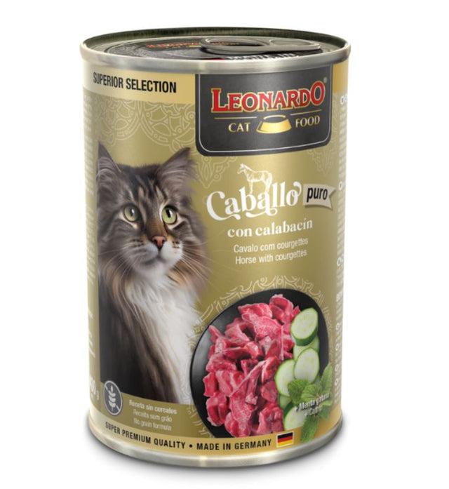 Lata LEONARDO Superior Selection Caballo con Calabacín 400g | Alimento Húmedo Premium Monoproteico para Gatos Adultos Lata LEONARDO Superior Selection Caballo con Calabacín 400g | Alimento Húmedo Premium Monoproteico para Gatos Adultos