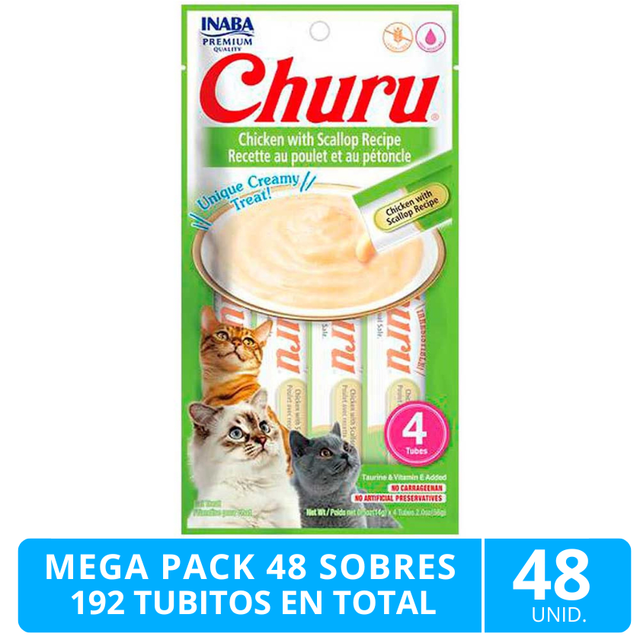 Mega Pack 48 Sobres Inaba Ciao Churu Pollo Y Ostiones 192 Tubitos Mega Pack 48 Sobres Inaba Ciao Churu Pollo Y Ostiones 192 Tubitos