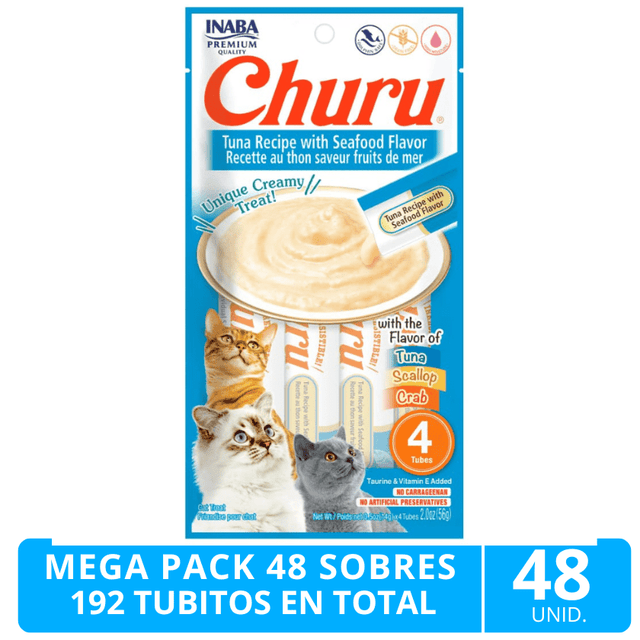 Mega Pack 48 Sobres Inaba Ciao Churu Atun Y Mariscos 192 Tubitos Mega Pack 48 Sobres Inaba Ciao Churu Atun Y Mariscos 192 Tubitos