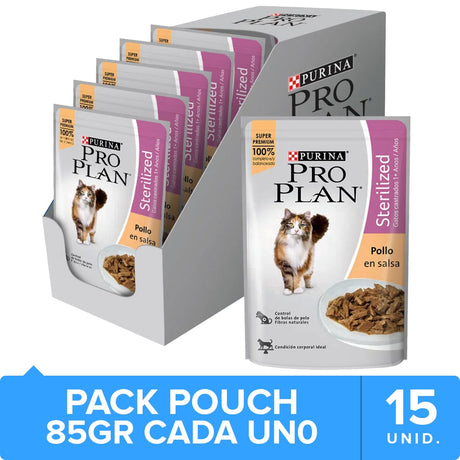Alimento para Gatos Purina Pro Plan Pouch Sterilized Cat Pollo En Salsa 85Gr Pack 15 Unidades Alimento para Gatos Purina Pro Plan Pouch Sterilized Cat Pollo En Salsa 85Gr Pack 15 Unidades
