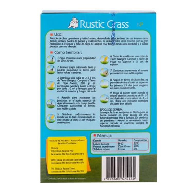 Semilla De Pasto Mezcla Rustic Grass Anasac Jardin 500Gr