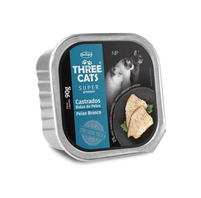 Three Cats Pate De Pescado Gatos Castrados Control De Bolas De Pelo 90Gr  Three Cats Pate De Pescado Gatos Castrados Control De Bolas De Pelo 90Gr
