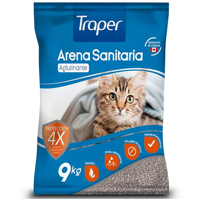 Traper Arena Sanitaria Aglutinante 9Kg  Traper Arena Sanitaria Aglutinante 9Kg