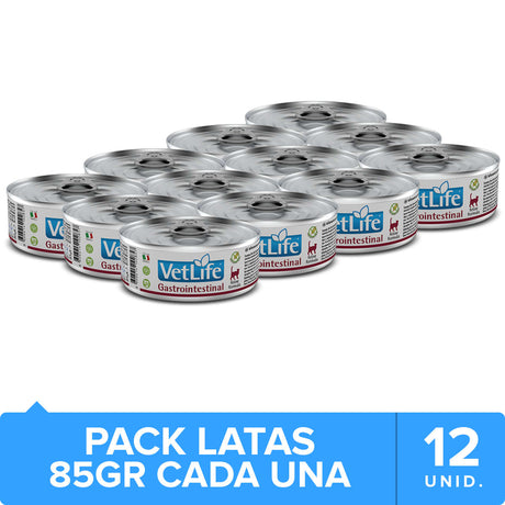 Alimento Húmedo para Gatos Vet Life Cat Gastro Intestinal Lata 85Gr Pack 12 Unidades Alimento Húmedo para Gatos Vet Life Cat Gastro Intestinal Lata 85Gr Pack 12 Unidades