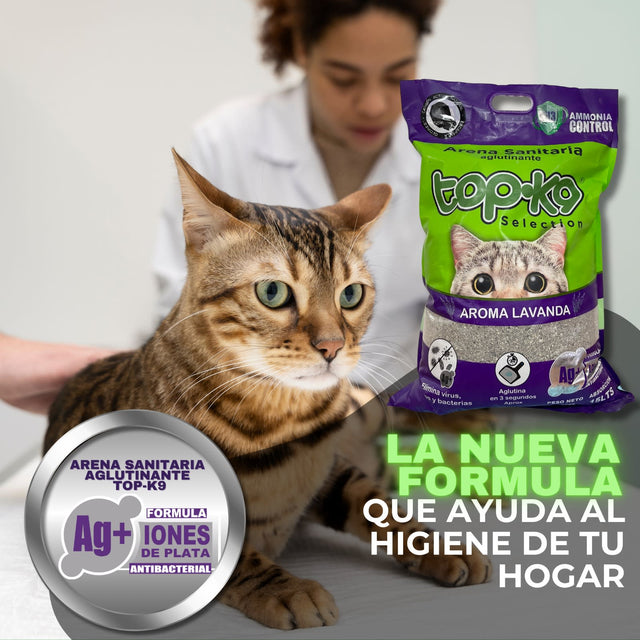 Arena Aglutinante Topk9 Iones De Plata Carbon Activado Lavanda 10Kg  Arena Aglutinante Topk9 Iones De Plata Carbon Activado Lavanda 10Kg