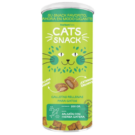 Cats Snack Galletas Rellenas Salmón y Hierba Gatera para Gatos Adultos 200gr Con Omega 3 y estimulacion sensorial