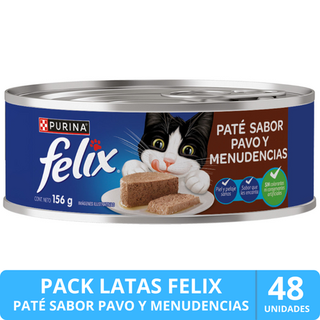 Felix en Latas - Solo Paté Pavo y Menudencias - Pack 48 unidades