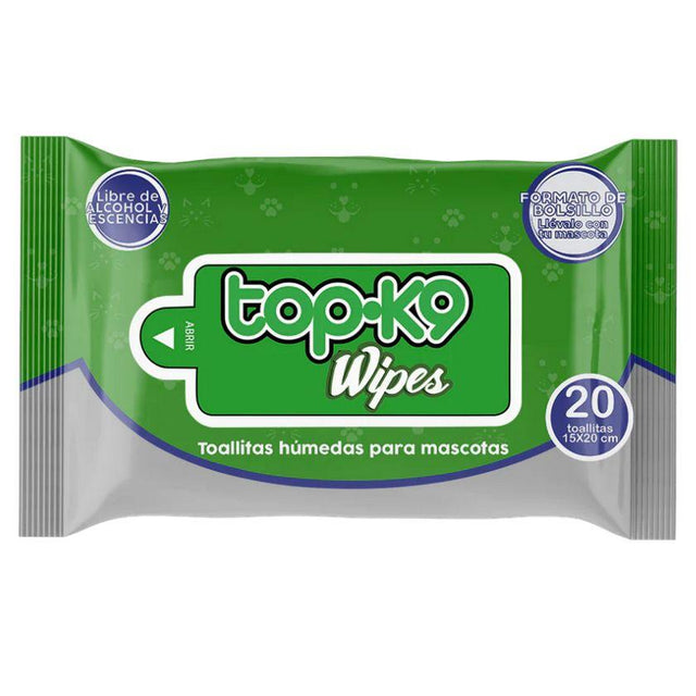  Toallitas Húmedas Top K9 para Perros Sachet 20 unidades - Higioene antibacterial sin baño