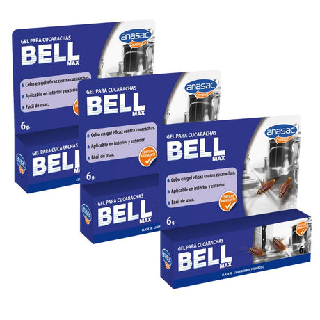 Control de Plagas 3 X Bell Max Gel Control Cucarachas Anasac 6G Np