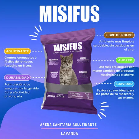 Arenas para Gatos Arena Aglutinante Misifus Aroma Lavanda 20kg