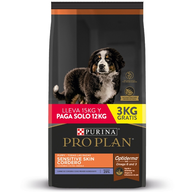  Purina Pro Plan Puppy Sensitive Skin Cordero con OptiDerma 12 kg + 3 kg