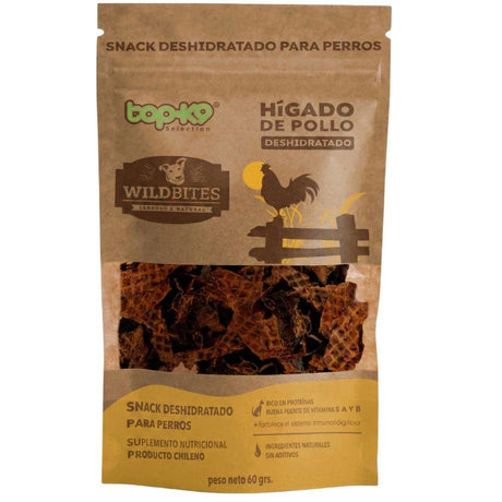 Snack Natural Hígado de Pollo WildBites Perro Adulto 60g - Limpieza Dental y Alta Palatabilidad