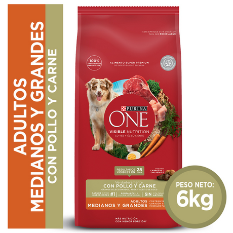 Alimento seco para perro PURINA® ONE® Adulto Mediano y Grande Pollo y Carne 6kg