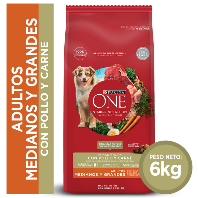 Alimento seco para perro PURINA® ONE® Adulto Mediano y Grande Pollo y Carne 6kg