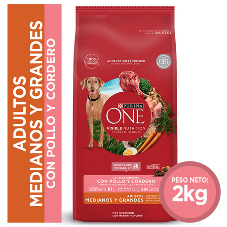 Alimento para perro PURINA® ONE® Adulto Mediano y Grande Pollo y Cordero 2kg