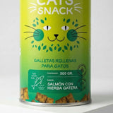  Cats Snack Galletas Rellenas Salmón y Hierba Gatera para Gatos Adultos 200gr Con Omega 3 y estimulacion sensorial