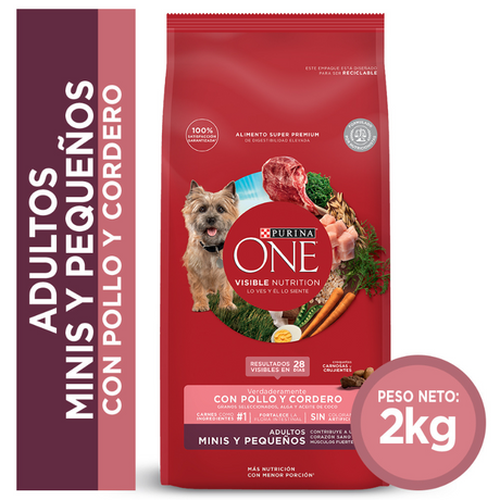 Alimento seco para perro PURINA® ONE® Adulto Mini y Pequeño Pollo y Cordero 2kg