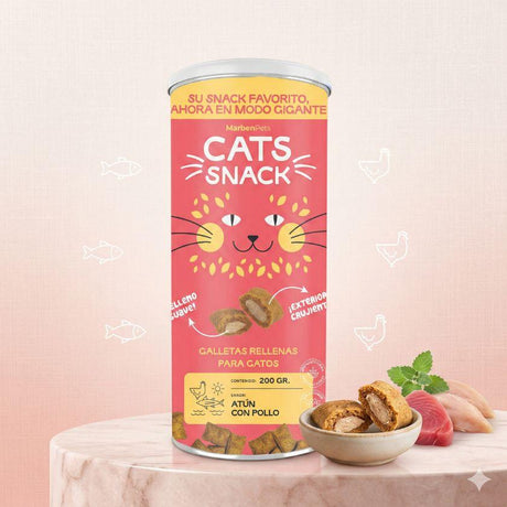 Cats Snack Cats Snack Galletas Rellenas Atún con Pollo para Gatos Adultos 200gr Con Omega 3 para piel y pelaje
