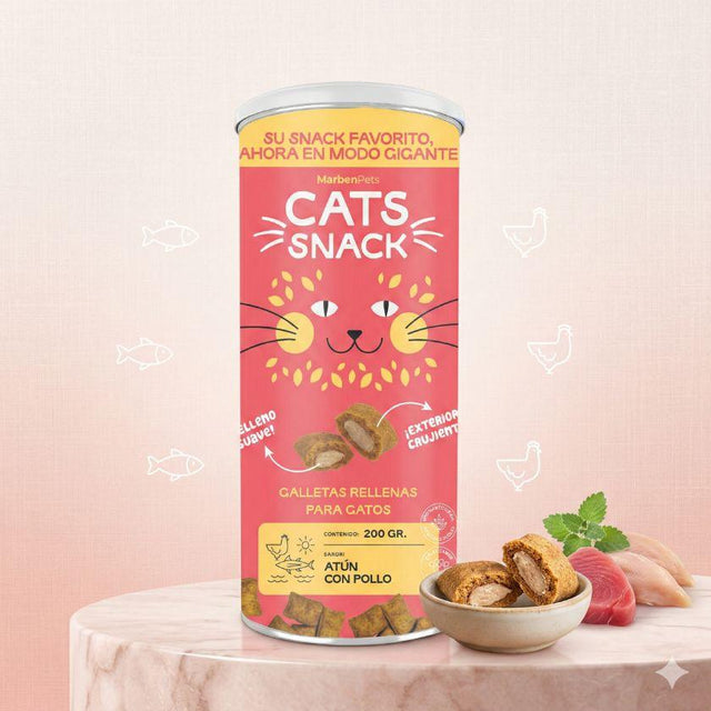  Cats Snack Galletas Rellenas Atún con Pollo para Gatos Adultos 200gr Con Omega 3 para piel y pelaje