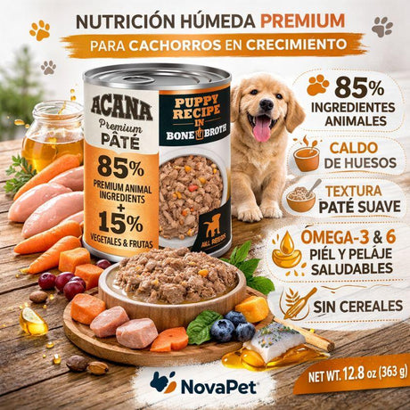 Mundo para Perros Alimento Húmedo Acana Premium Pate 363gr - Receta para Cachorros en Caldo