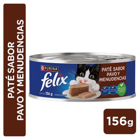Purina felix lata para gato paté de pavo y menudencias 156 gr