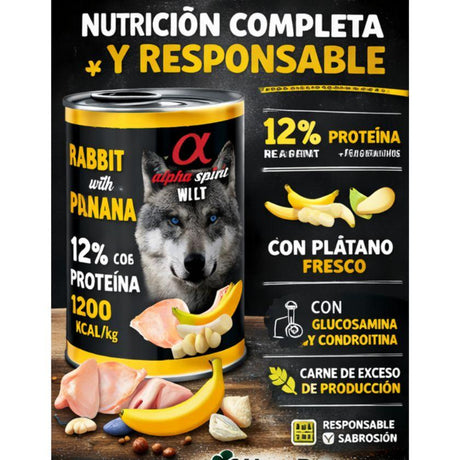 Alimento para Perros Alimento Húmedo Alpha Spirit para Perro Adulto 400gr - Proteína de Conejo y Platano