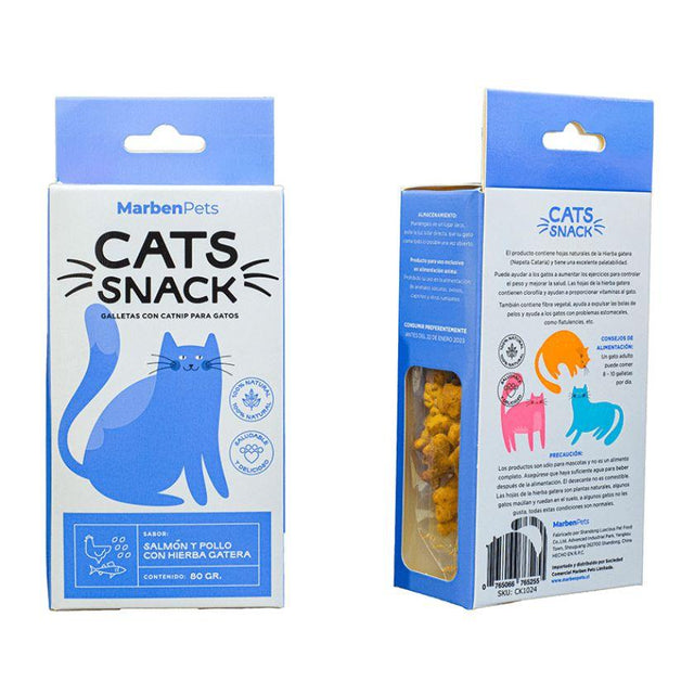 Cats Snack Galletas Rellenas de Salmón, Pollo y Hierba Gatera 80gr