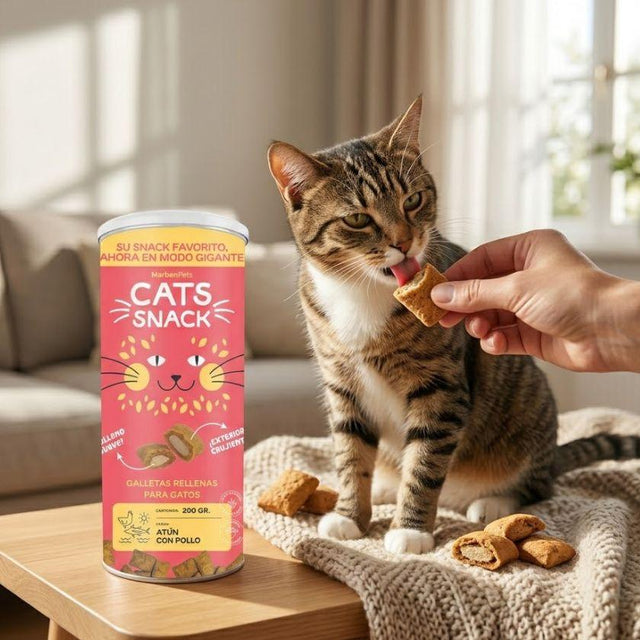  Cats Snack Galletas Rellenas Atún con Pollo para Gatos Adultos 200gr Con Omega 3 para piel y pelaje