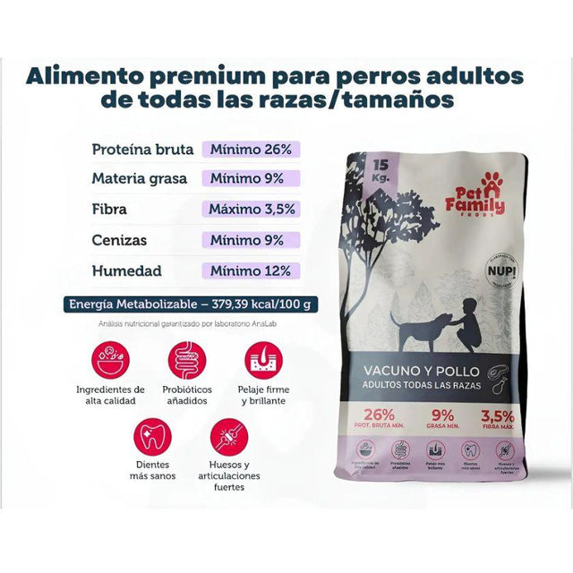  PetFamily Foods Adulto Vacuno y Pollo 15kg