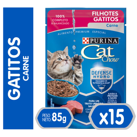 Purina Cat Chow Hydro Gatitos Carne 85Gr Pack 15 Unidades