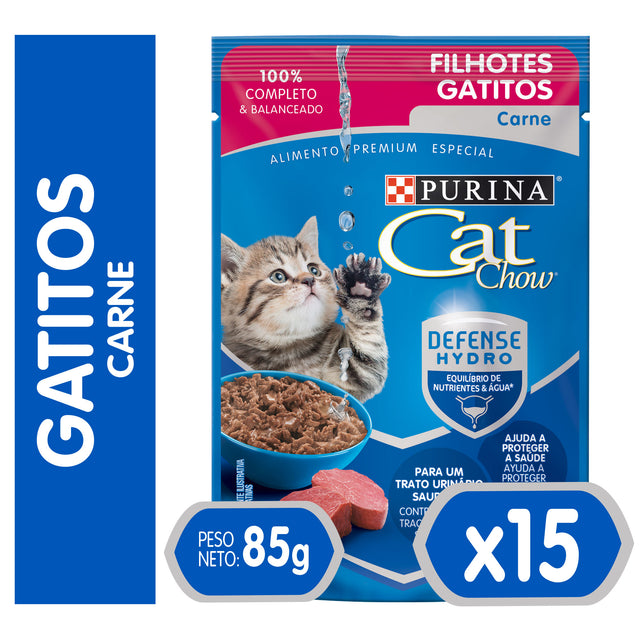  Purina Cat Chow Hydro Gatitos Carne 85Gr Pack 15 Unidades
